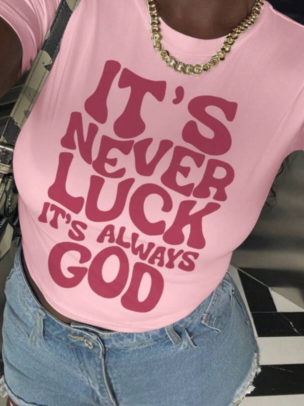 Pink Graphic Tee - It's Never Luck It's Always God